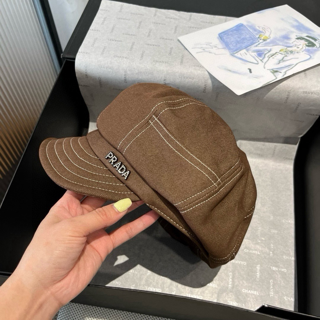 designer headwear Prada Brown Twill Newsboy Cap