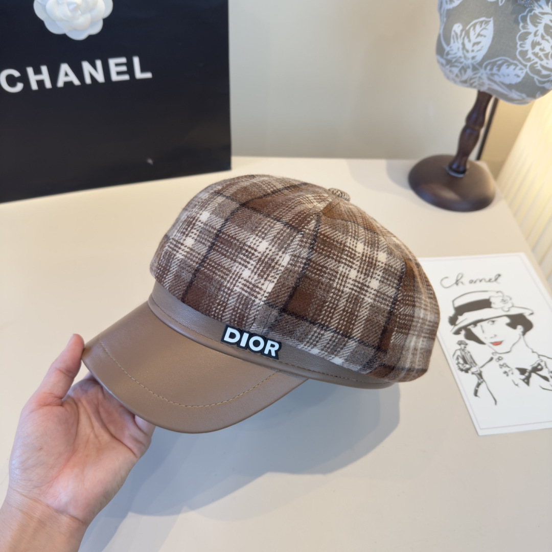 blend Dior Plaid Wool Cap – Dior Plaid Wool Blend Cap – Brown