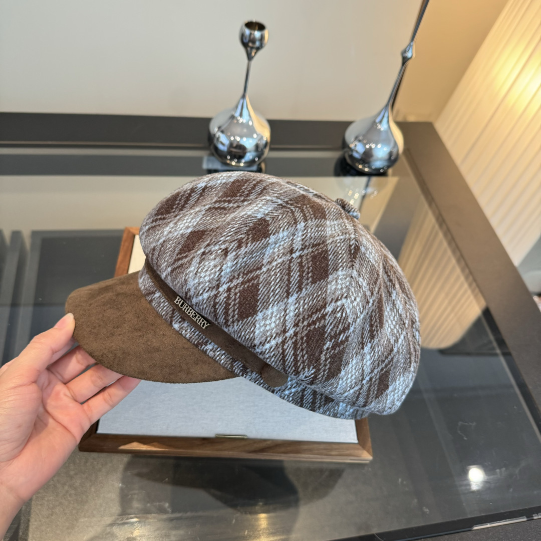 Burberry Plaid Wool Cap – Burberry Plaid Wool Newsboy Cap – Brown