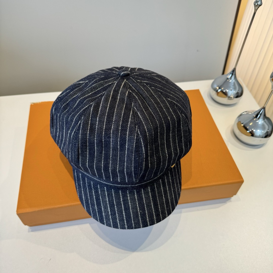navy Striped Newsboy Cap – Striped Newsboy Cap – Navy Blue, Designer