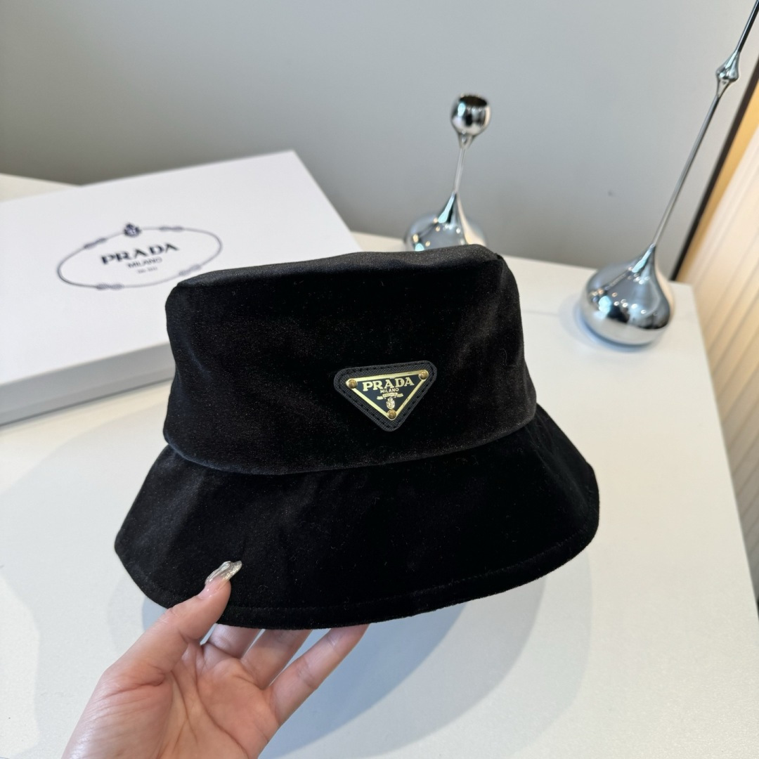 Prada Black Velvet Bucket Hat headwear – Prada Black Velvet Bucket Hat