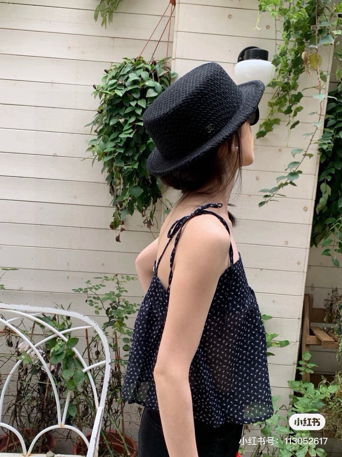 Chanel Black Woven Fedora Hat Designer