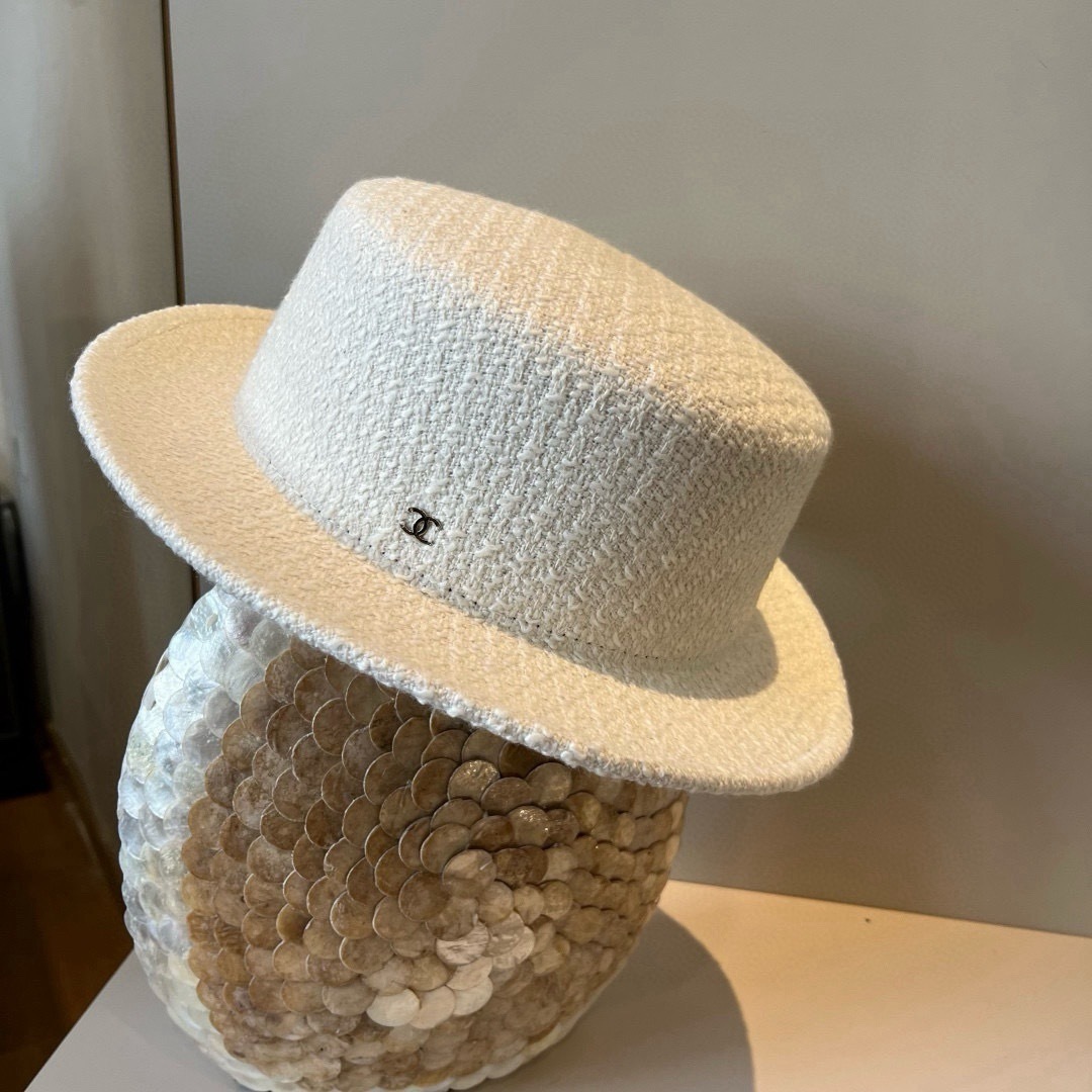 hat designer Chanel White Tweed Fedora