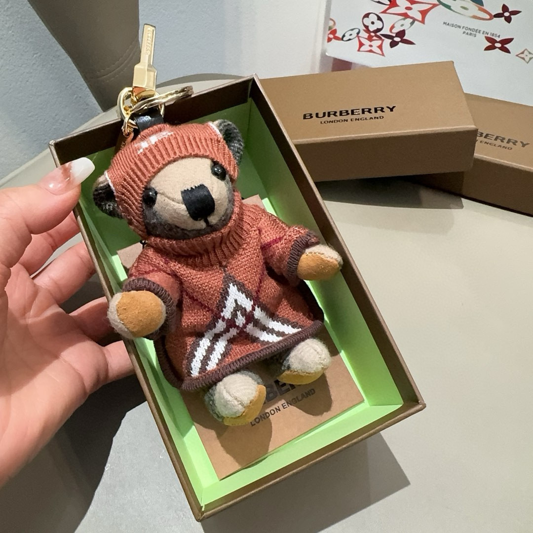 Burberry Knitted Bear Keychain – Brown Wool Blend