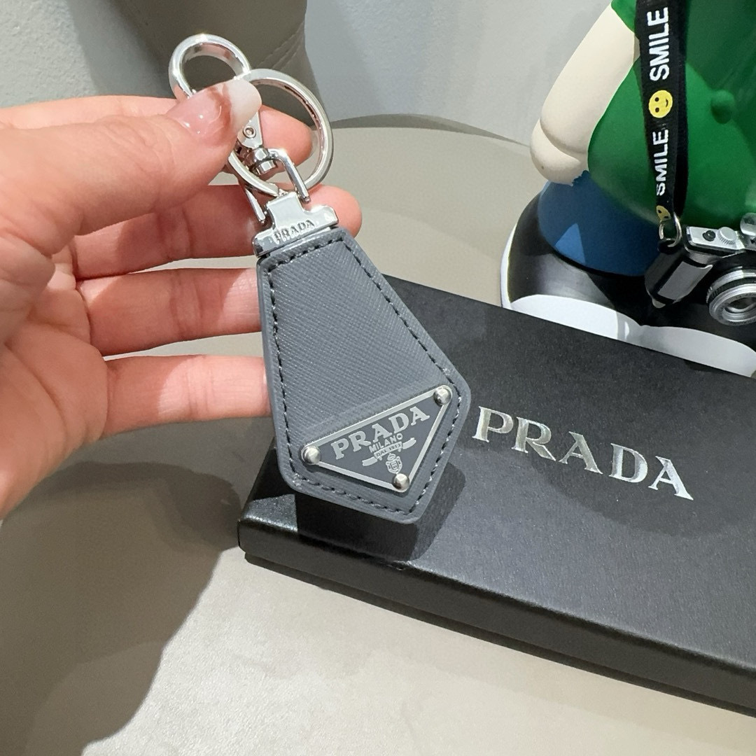 saffiano Prada Gray Leather Keychain – Prada Saffiano Leather Keychain