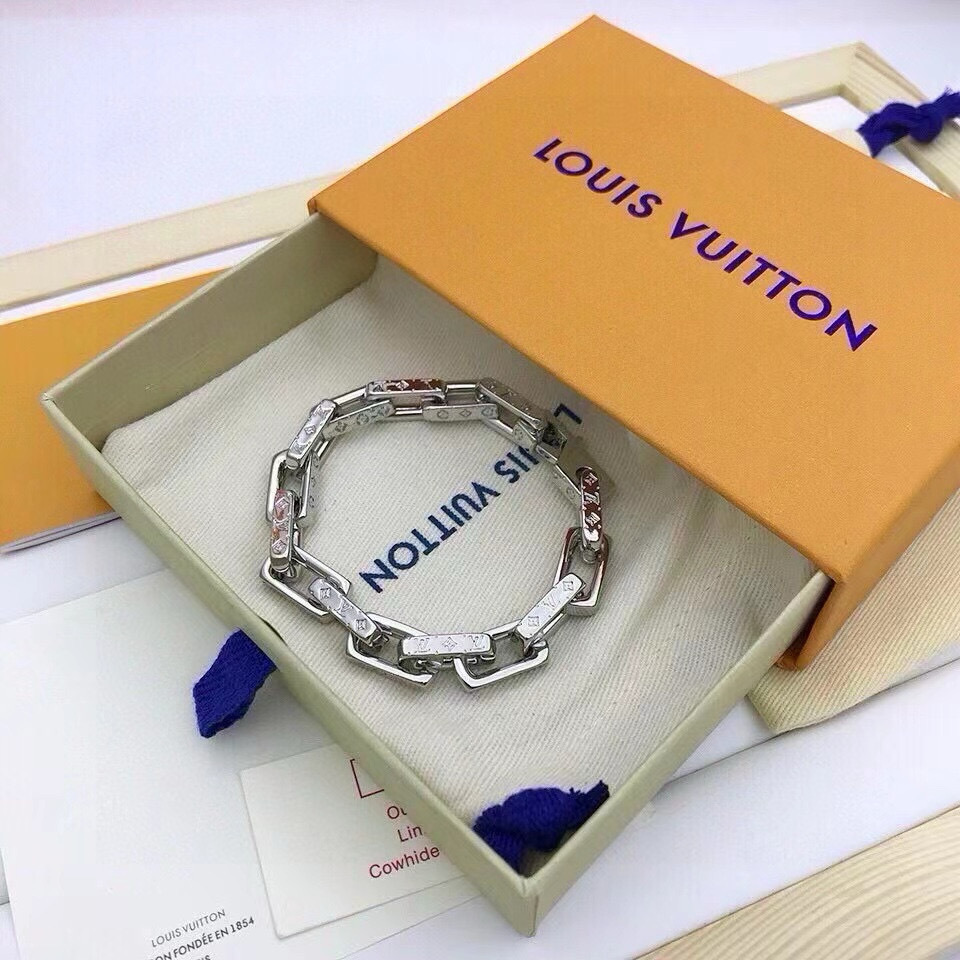 Louis Vuitton Silver Chain Bracelet – Monogram Embossed