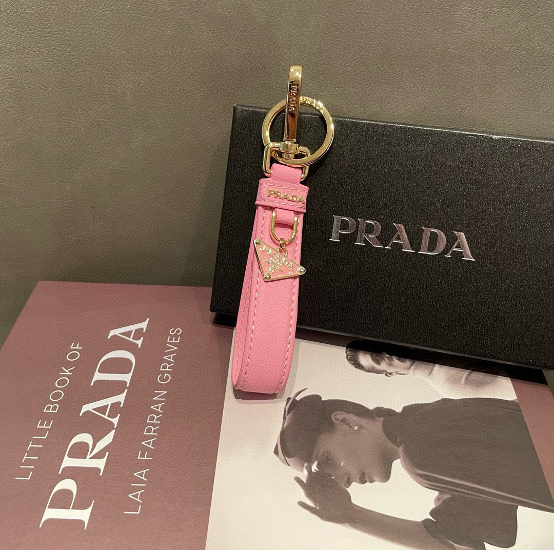 Prada Light Pink Leather Keychain – Gold Hardware