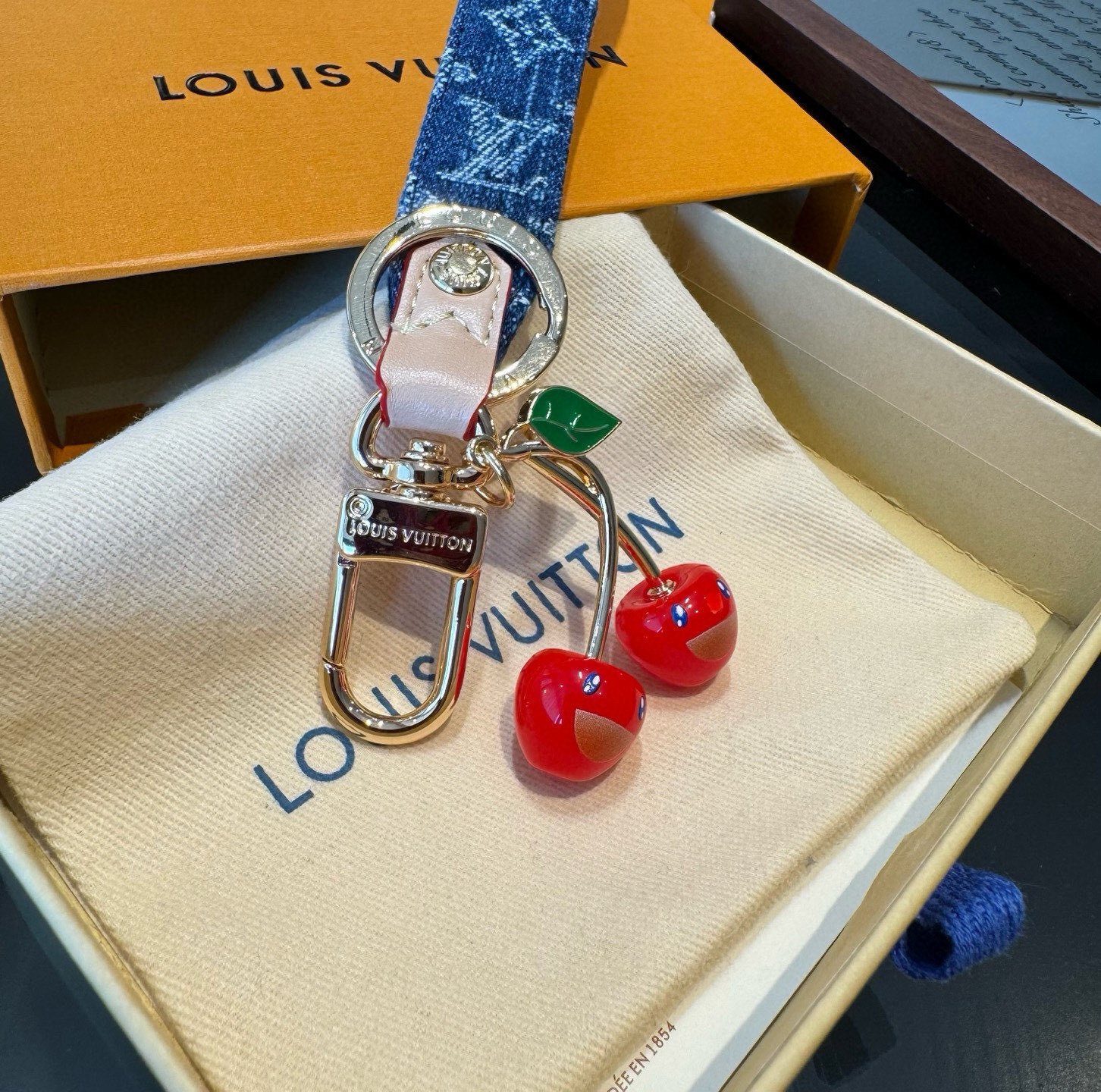 LV Denim Cherry Key Holder – LV Denim Cerise Dragonne Key Holder