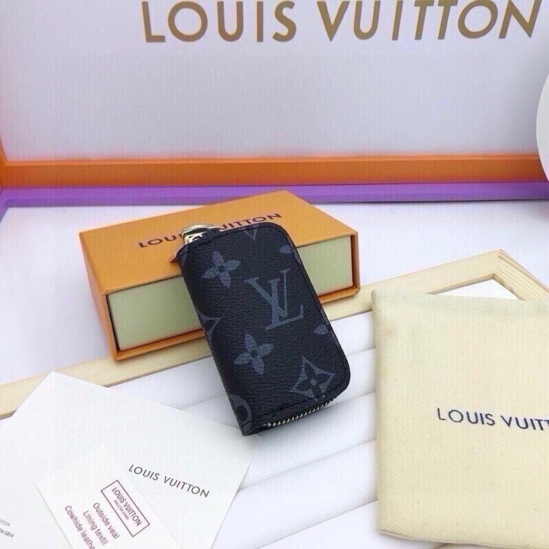 LV Monogram Shadow Key Case – Black Leather