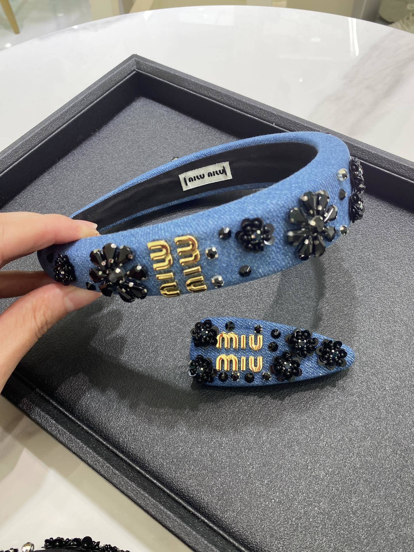 Miu Miu Inspired Denim Headband & Clip Set - Premium Quality
