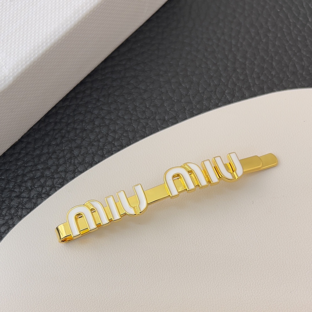 Miu Miu Gold & White Logo Hair Clip - Premium Quality