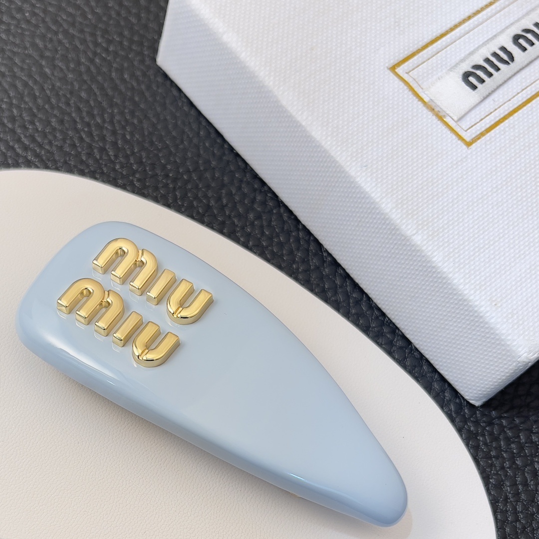 designer Miu Miu Sky Blue Logo Hair Clip - Miu Miu Sky Blue Logo Hair