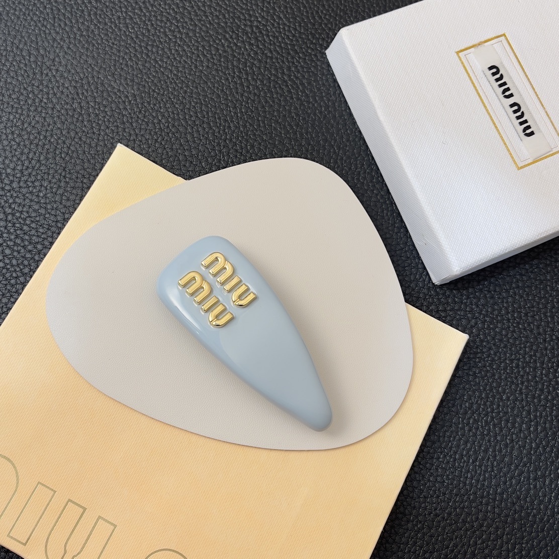 Miu Miu Premium Hair Clip - Light Blue & Gold Logo
