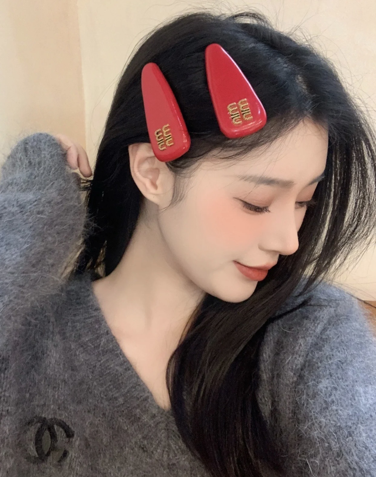 Miu Red Logo - Miu Hair Clip - Designer Accessory