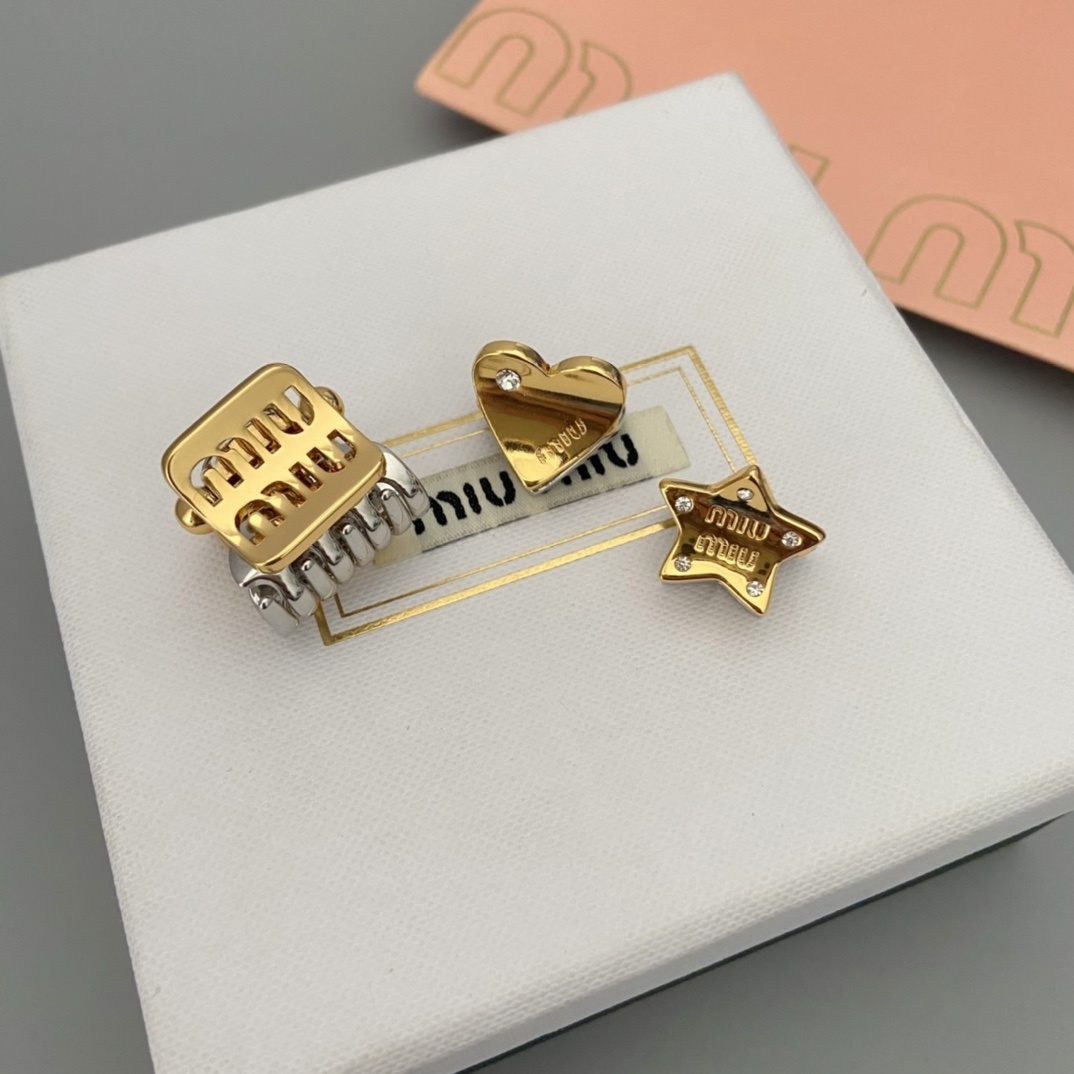 Miu Miu Gold Charm Stud Earring Set - Heart, Star, Clip