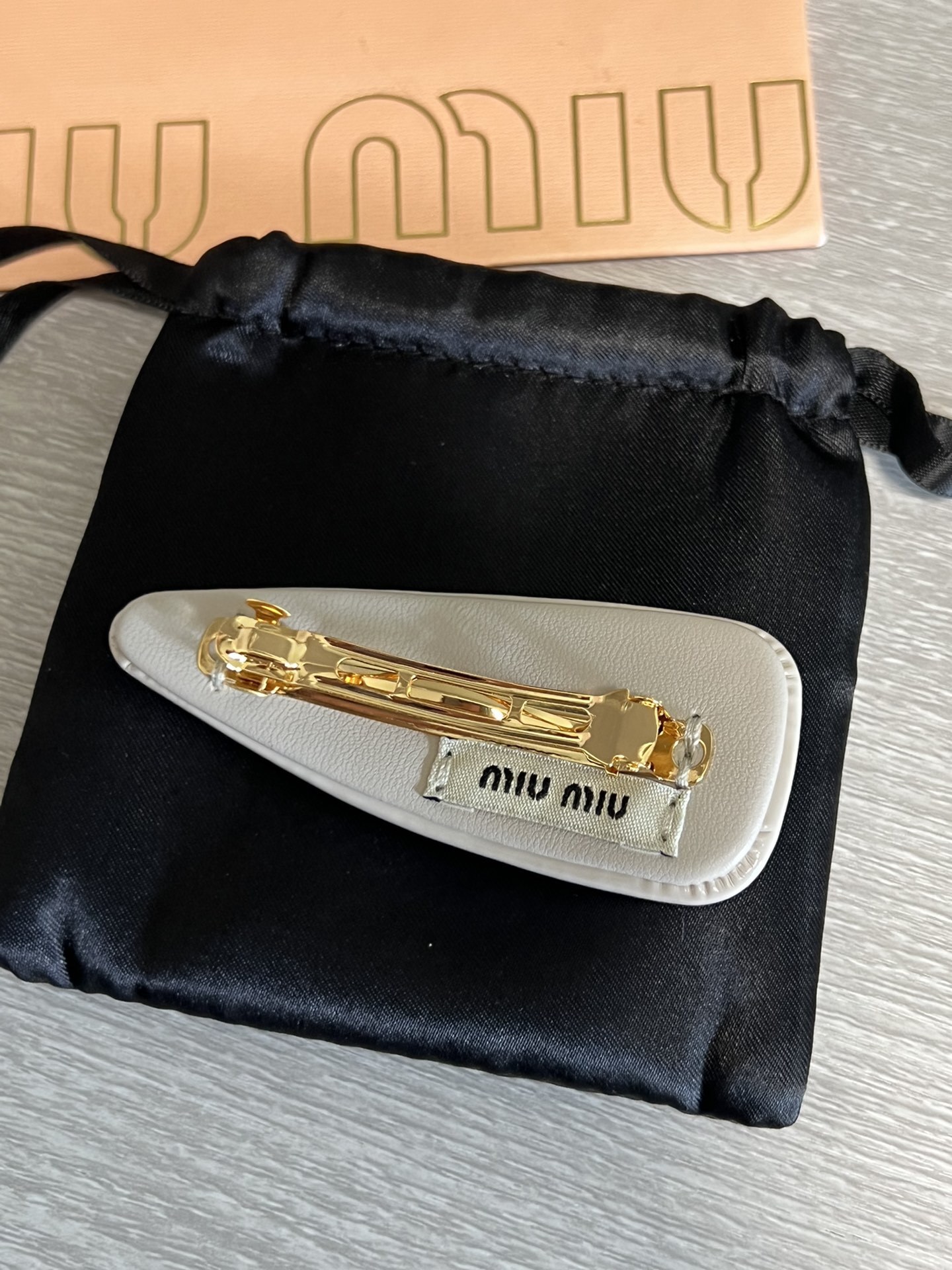 Miu Miu Cream Hair Clip with Gold Logo - Premium Quality