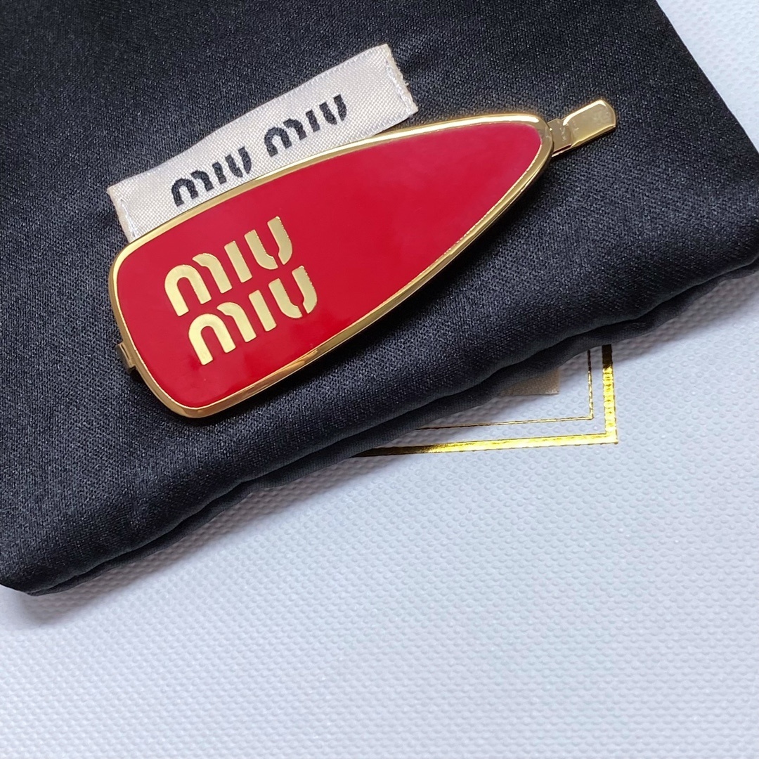 Miu Miu Red Enamel Hair Clip logo - Miu Miu Red Enamel Logo Hair Clip