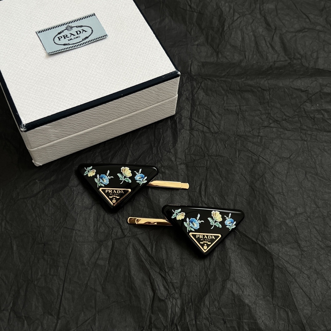Prada Black Floral Triangle Hair Pins - Designer Style