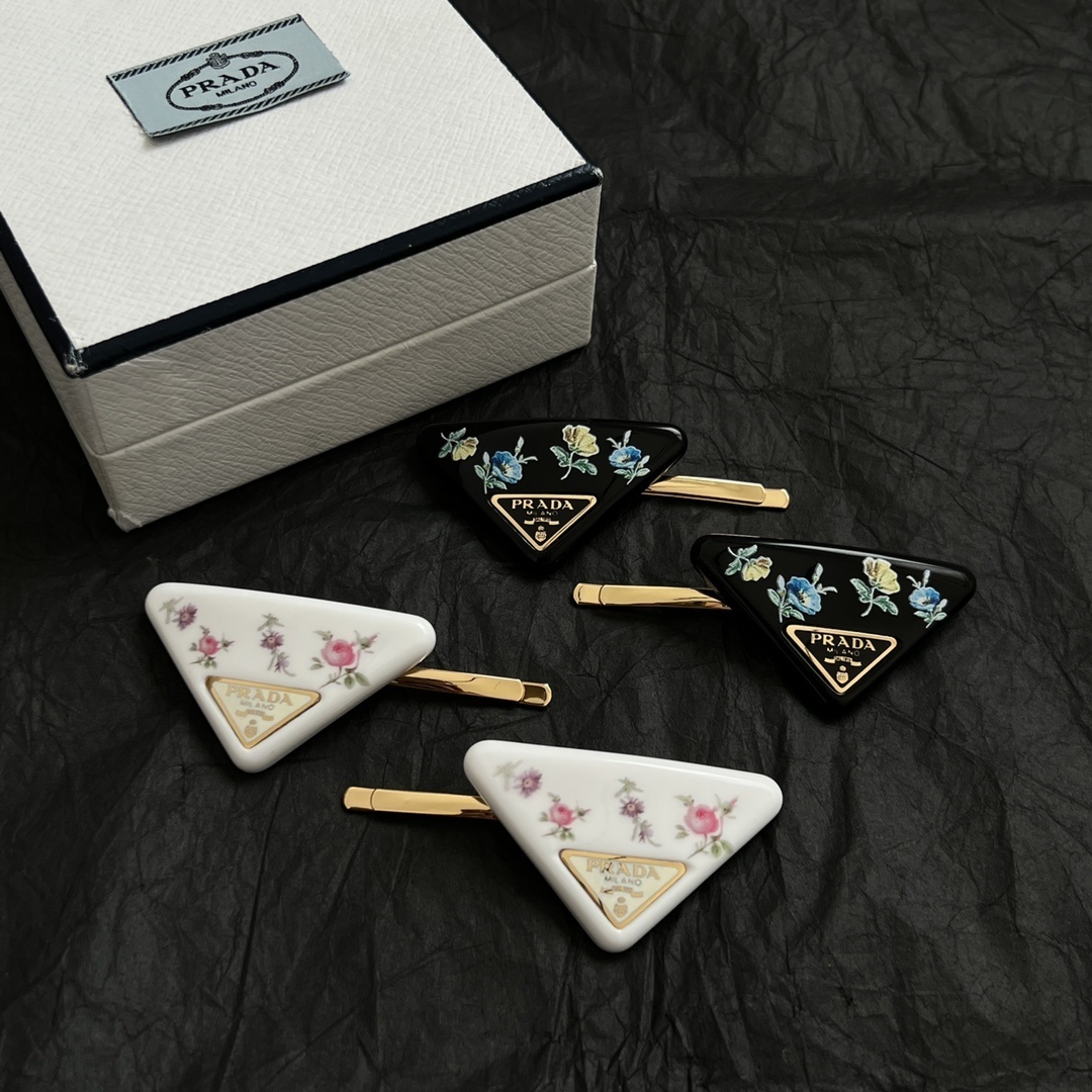Prada Premium Hair Clips - Floral Triangle Design