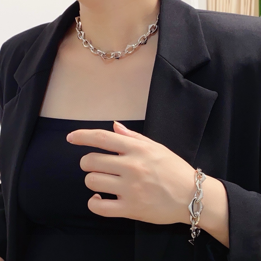 Silver Geometric Chain Set necklace – Silver Geometric Chain Necklace