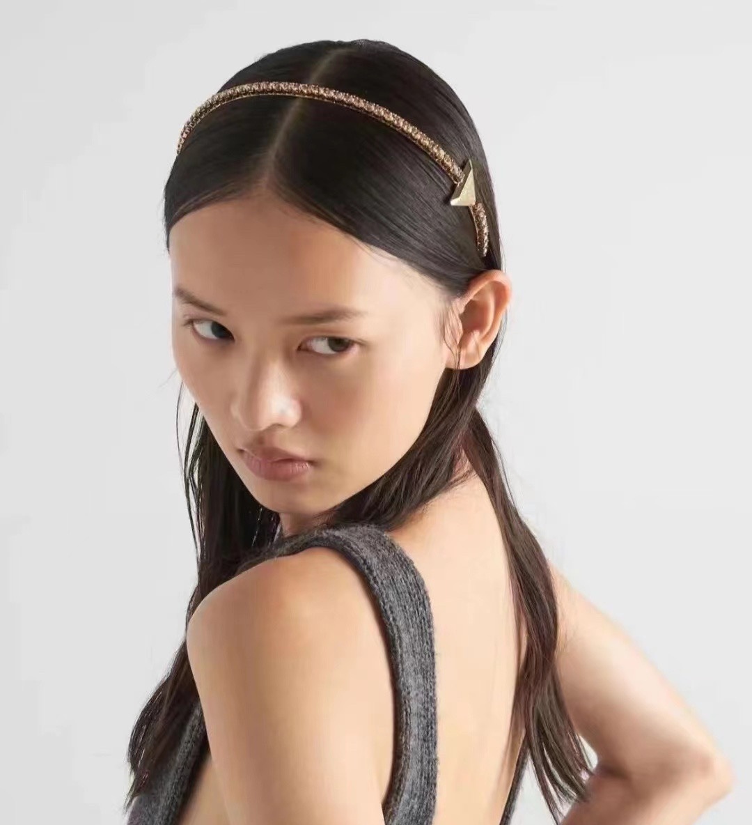 Prada Gold Crystal Headband logo designer - Prada Gold Crystal Logo