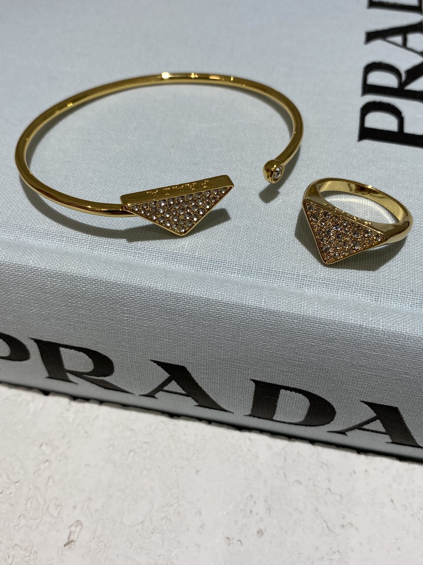 Prada Gold Crystal Jewelry Set triangle – Prada Gold Crystal Triangle