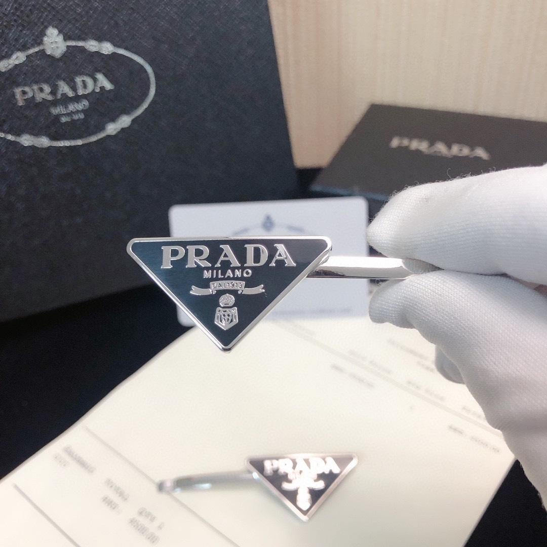 Prada Triangle Logo Hair Clips - Premium Quality
