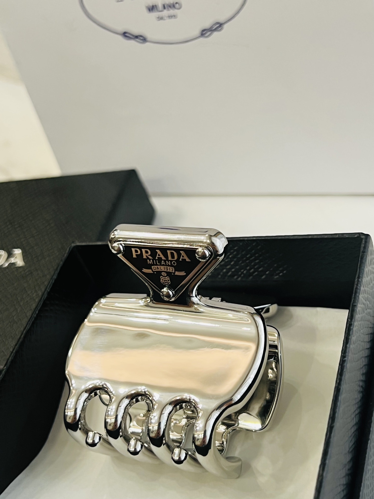 Prada Silver Logo Hair Claw Clip - Premium Quality