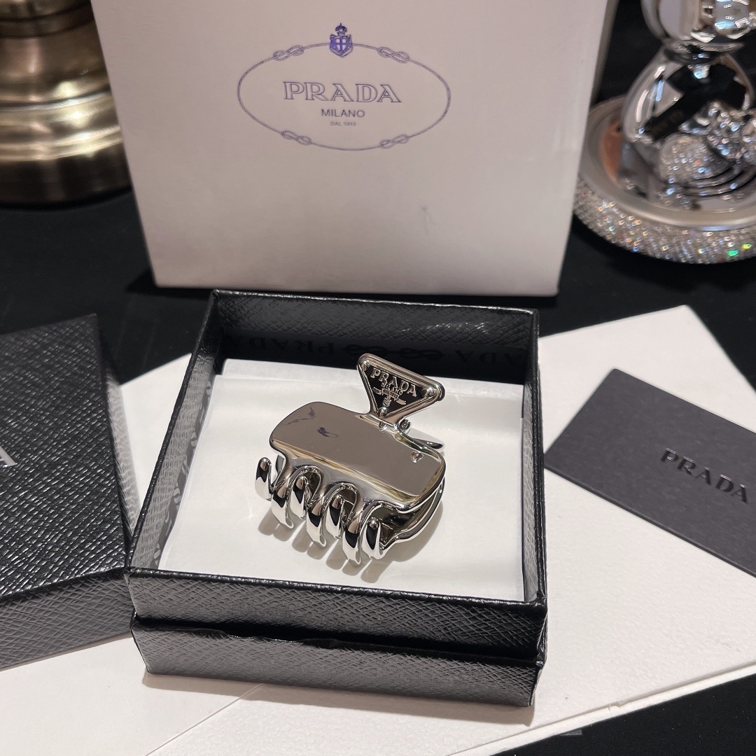 Prada Silver Metal Hair Claw designer elegance - Prada Silver Metal
