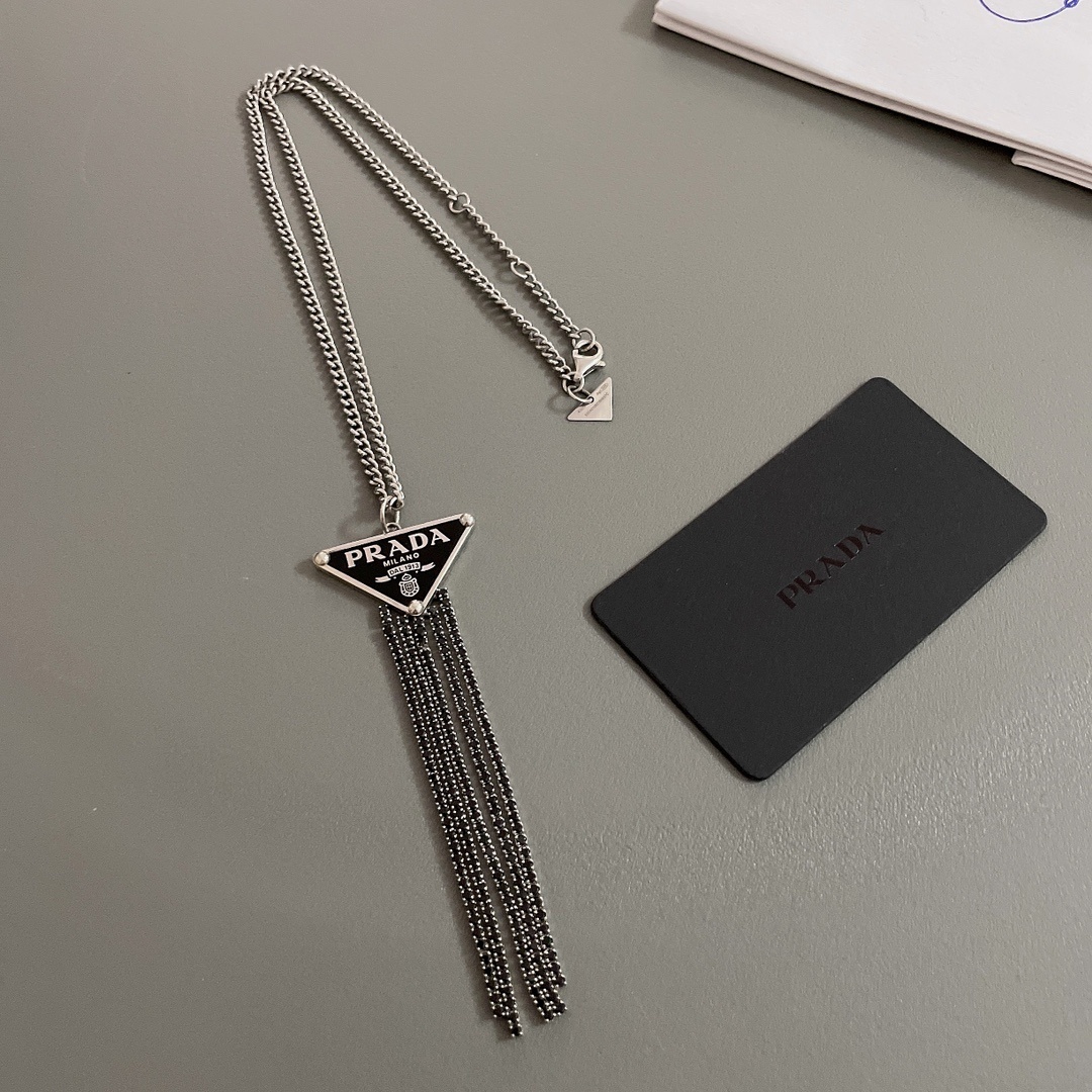 Prada Silver Fringe Necklace – Prada Silver Chain Fringe Necklace