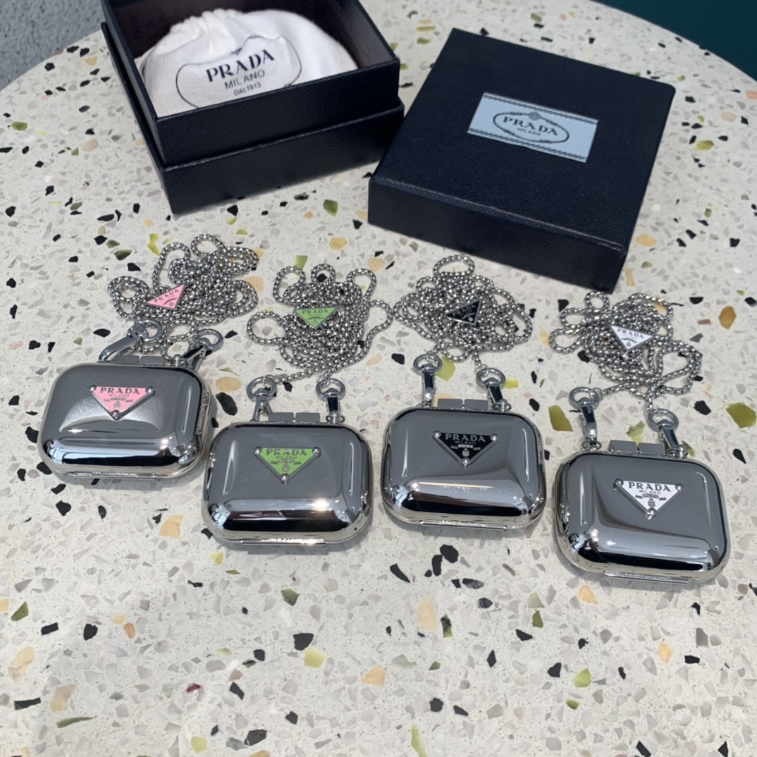 necklace designer Prada Silver AirPods Case – Prada Silver AirPods
