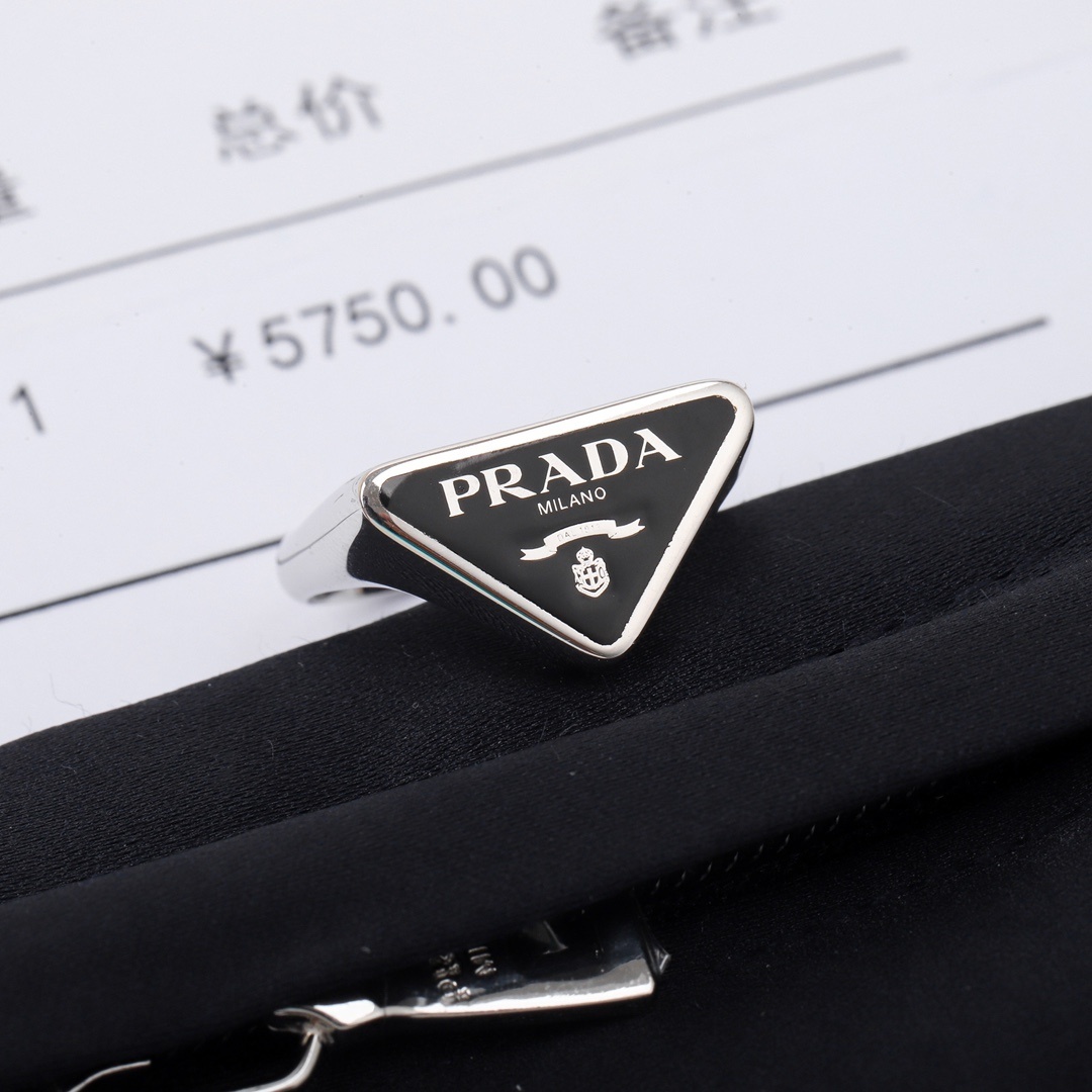 Prada Black Enamel Triangle Ring iconic – Prada Black Enamel Triangle