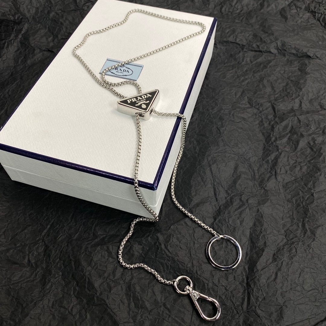 Prada Silver Triangle Necklace tech – Prada Silver Triangle Logo Chain
