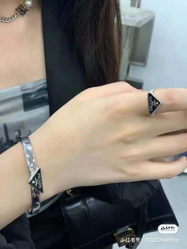 Prada Silver Triangle Logo Set – Prada Silver Triangle Logo Bangle &