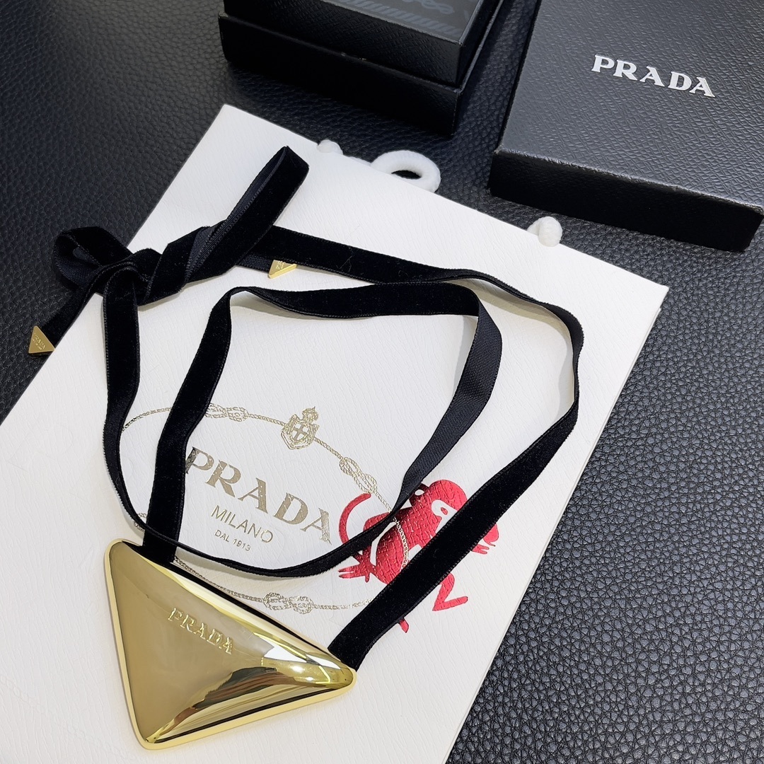 Prada Gold Velvet Necklace – Prada Gold Triangle Velvet Ribbon