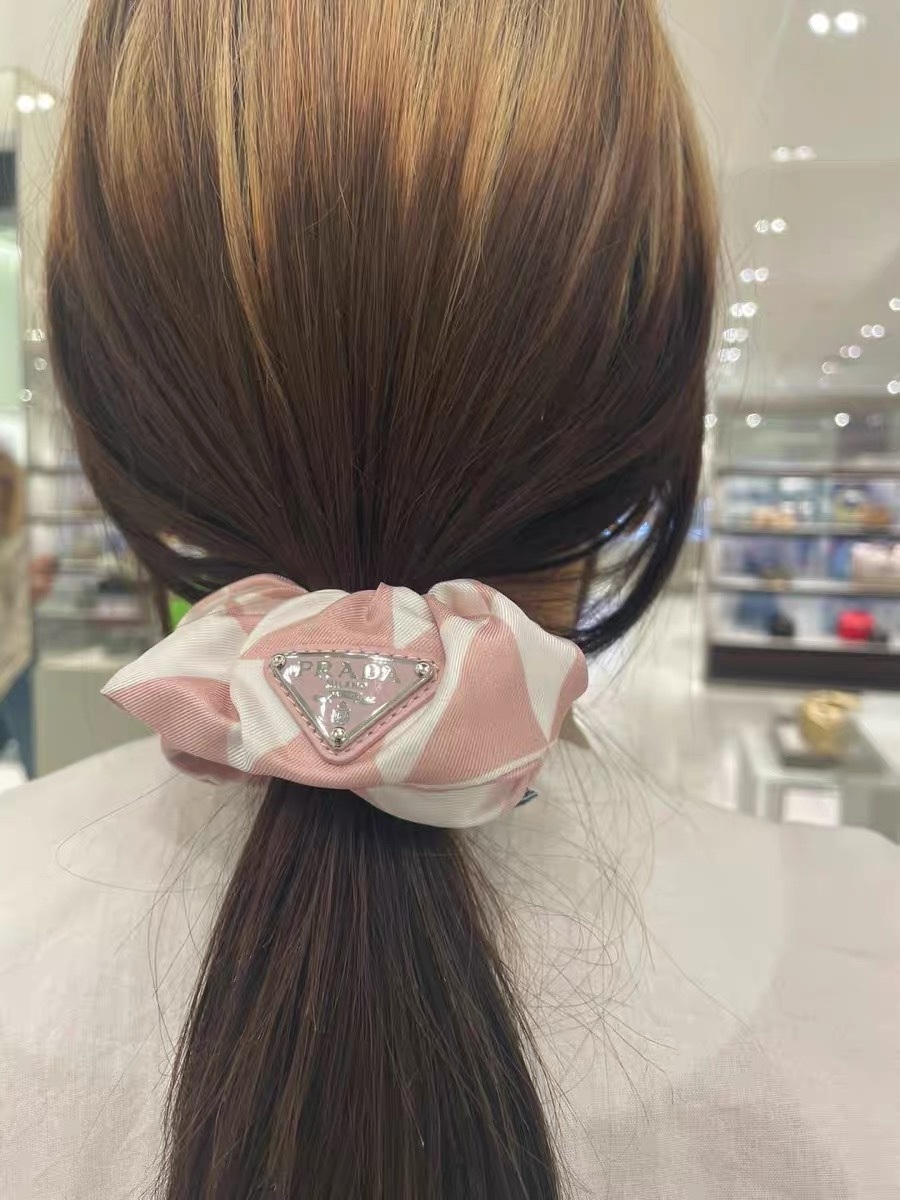 designer Prada Pink Checkered Scrunchie - Prada Pink Checkered