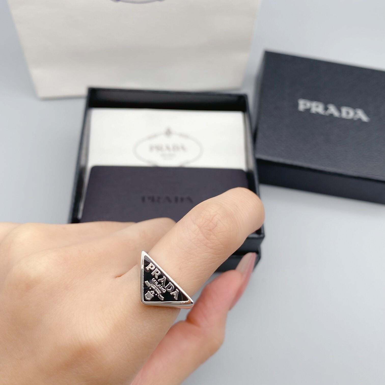 Prada Silver Triangle Ring logo – Prada Silver Triangle Logo Ring