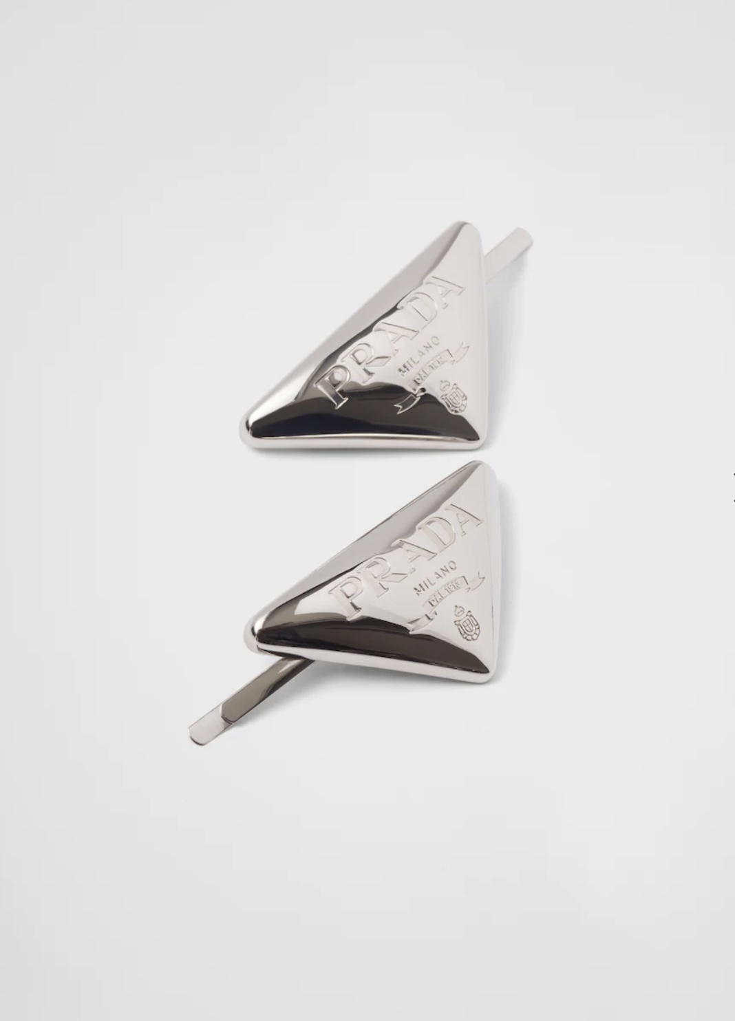 Prada Silver Triangle Hair Clips elegance - Prada Silver Triangle Logo