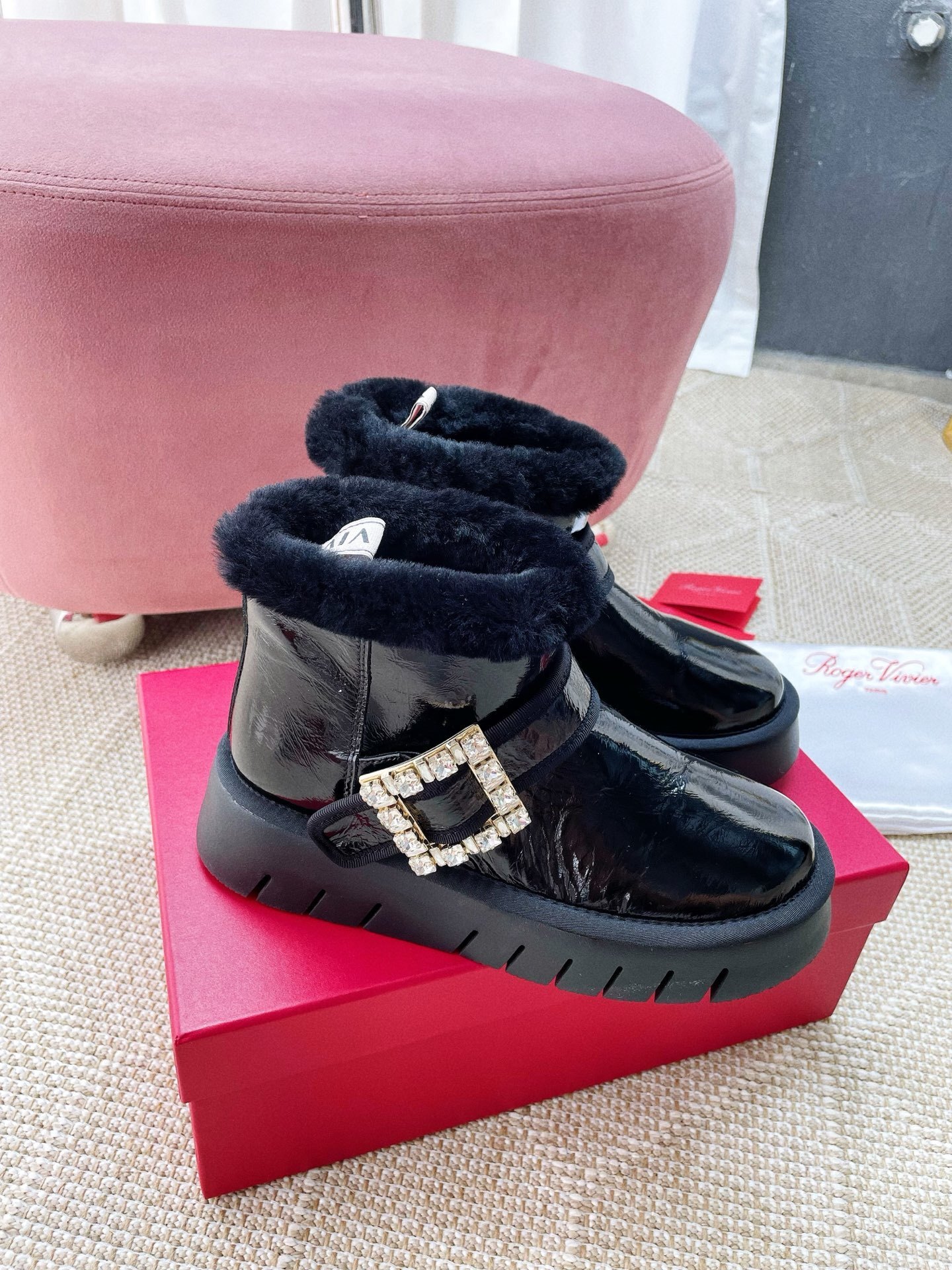 Roger Vivier Black Ankle Boots - Roger Vivier Black Patent Leather