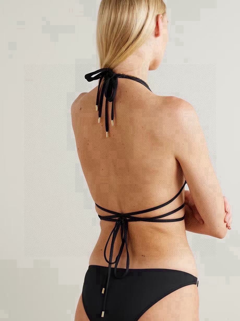 Premium black string bikini with adjustable ties and gold accents