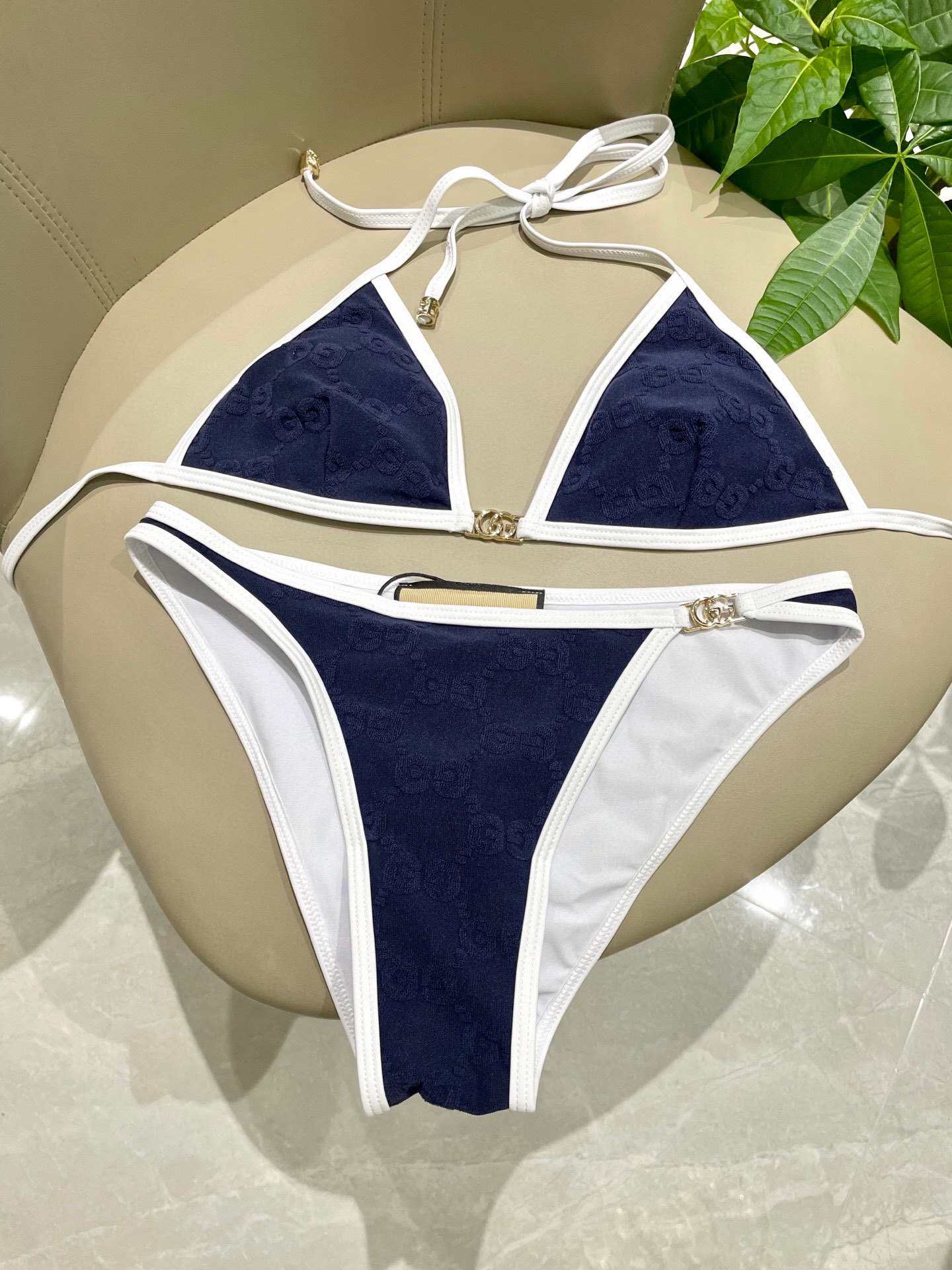 Gucci Inspired Navy & White Premium Bikini Set