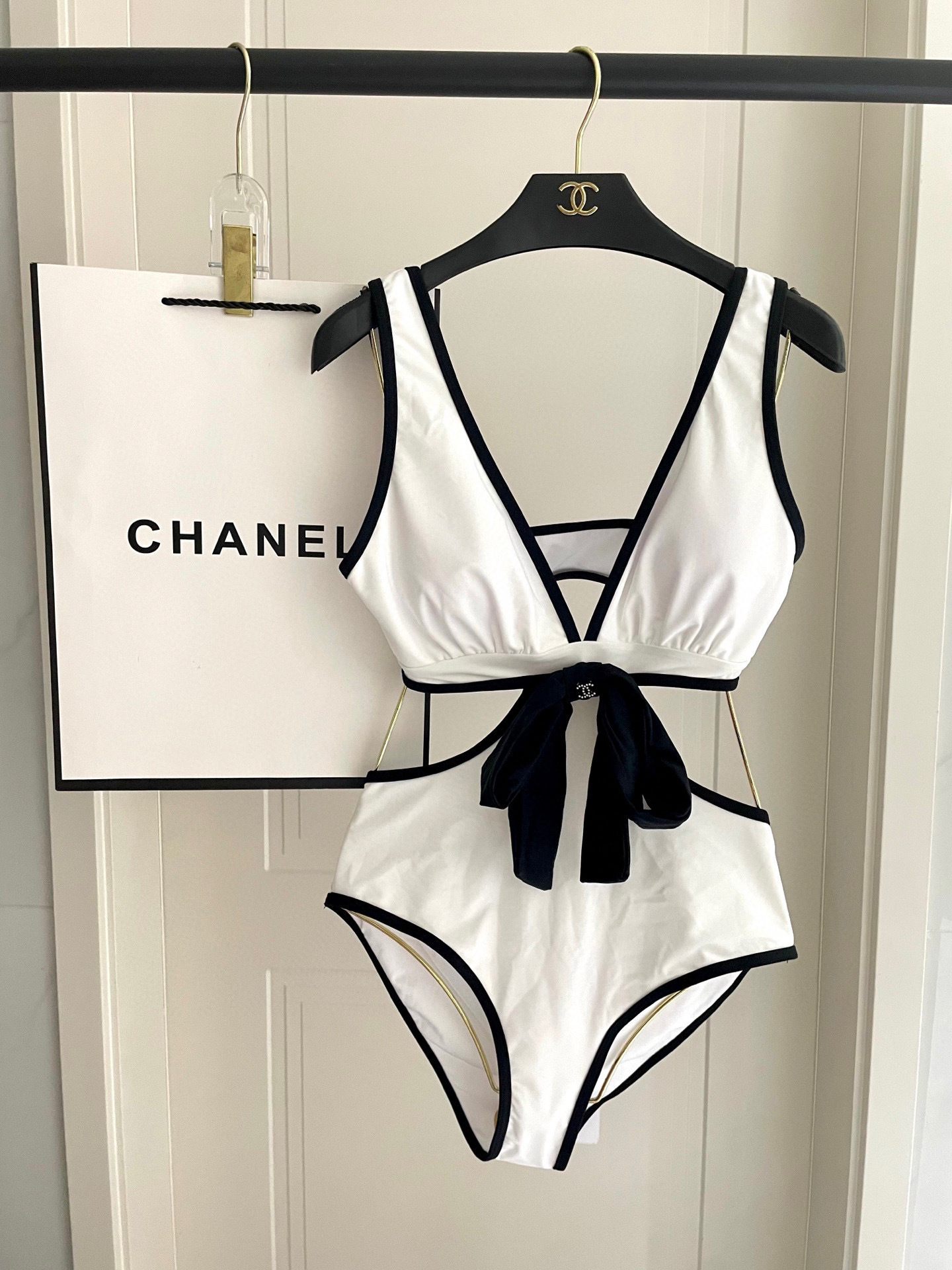 Chanel black trim swimsuit – Chanel White & Black Trim Swimsuit