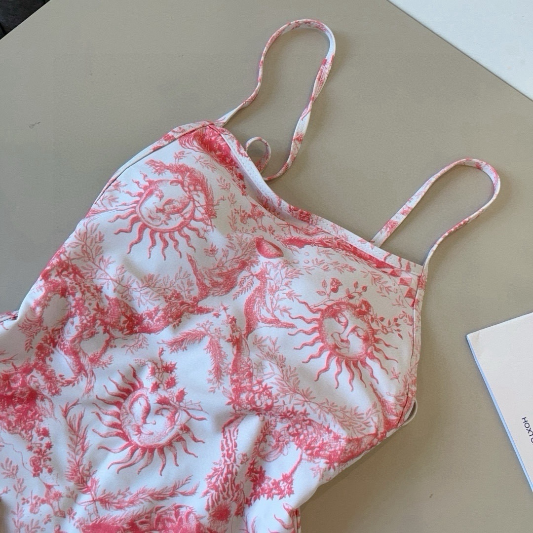 Dior Sun Bikini – Luxury Red Toile de Jouy Two-Piece Swimsuit