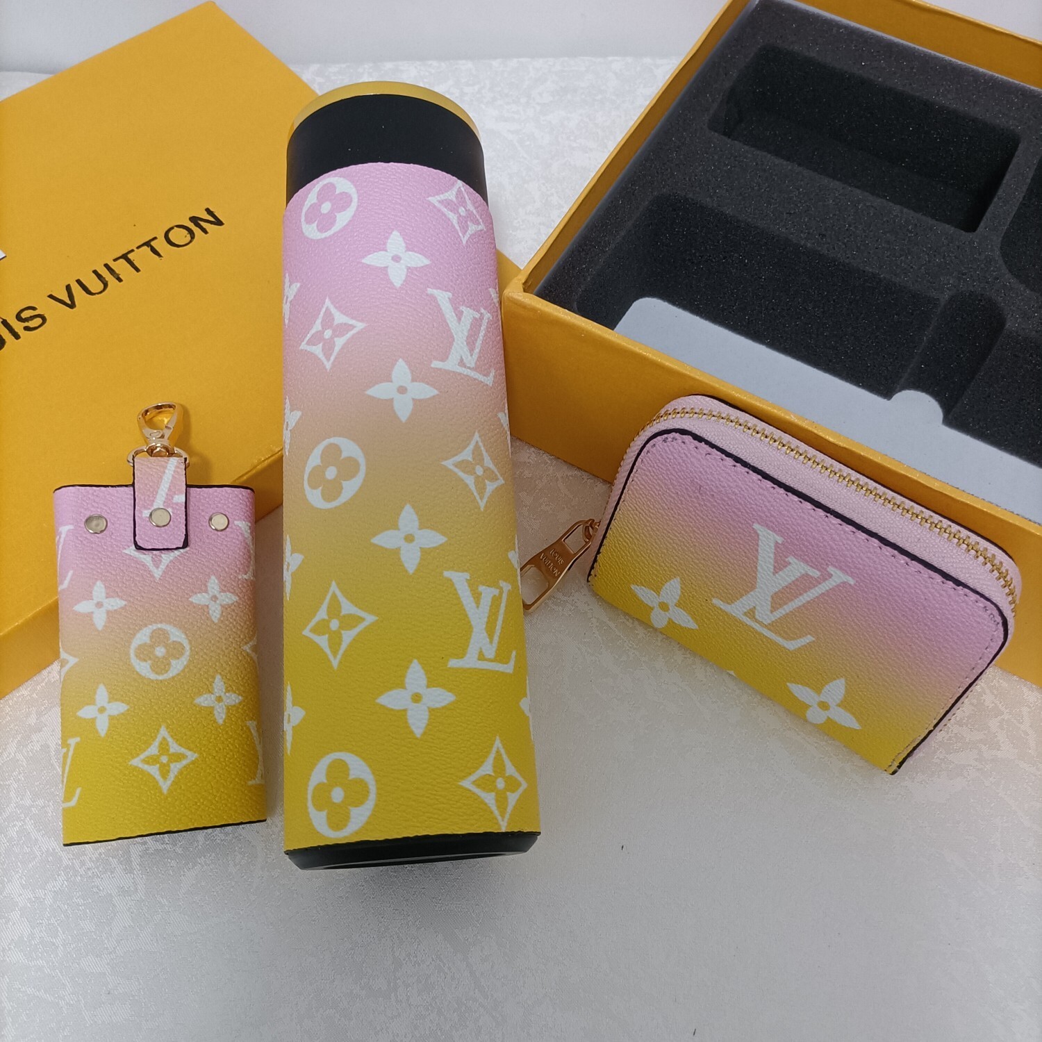 LV Sunrise Gradient Gift Set – Thermos, Keychain & Wallet
