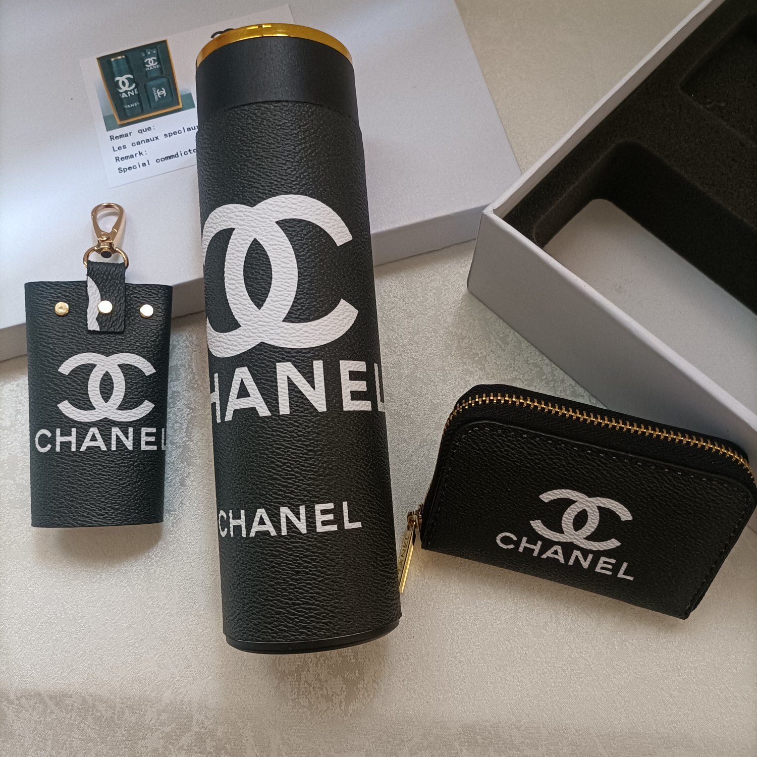thermos Chanel Black Leather Gift Set – Chanel Black Leather Gift Set