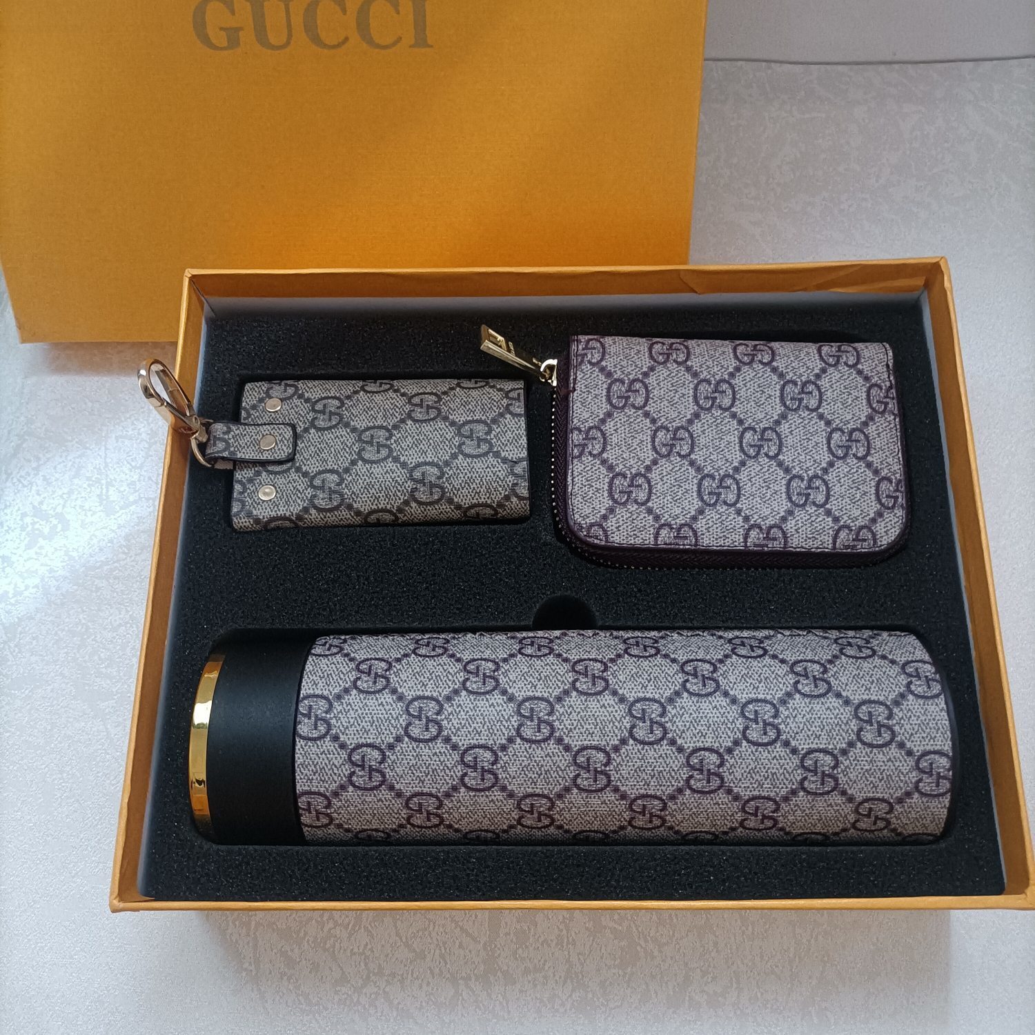 Gucci GG Beige Gift Set - Bottle, Wallet, Key Holder