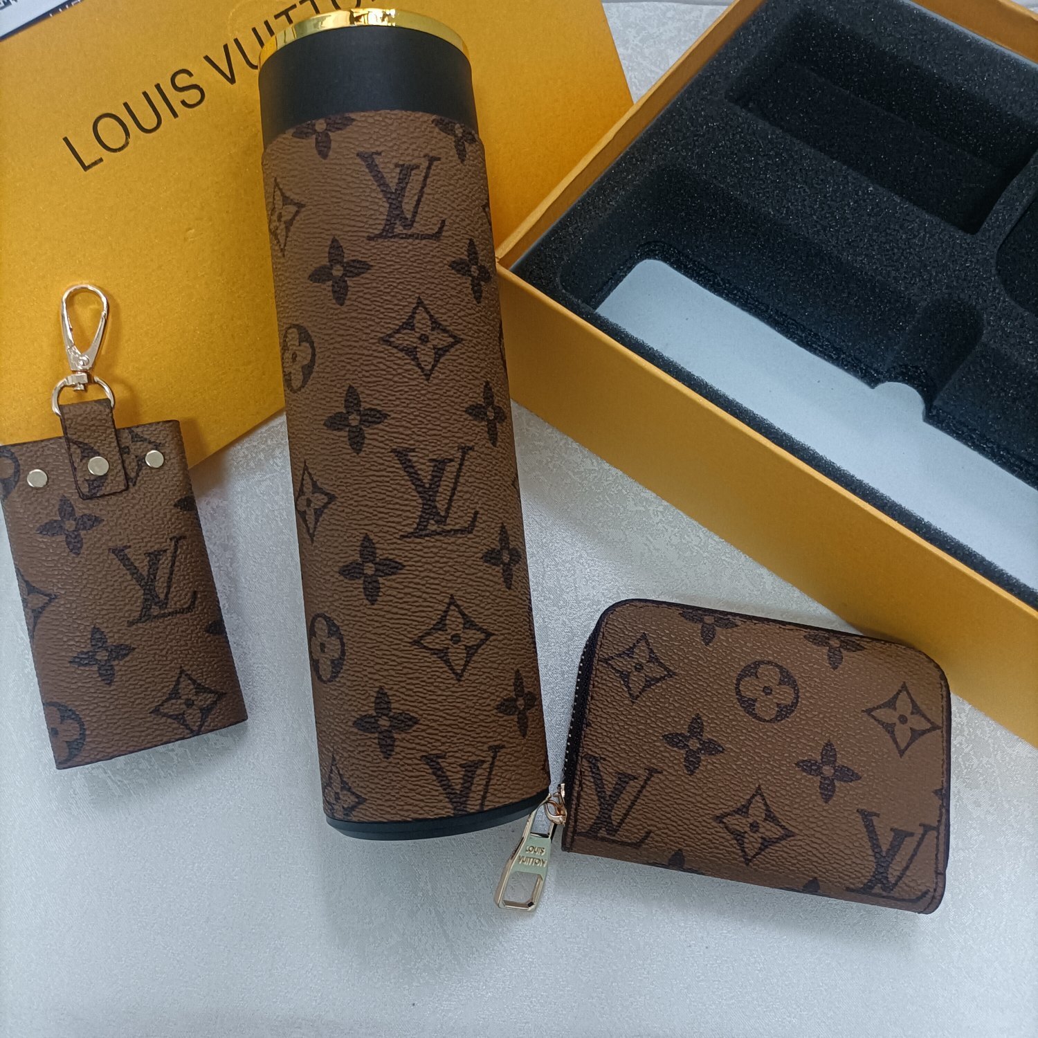 Louis Vuitton Monogram Brown Gift Set – Thermos, Wallet, Key Holder