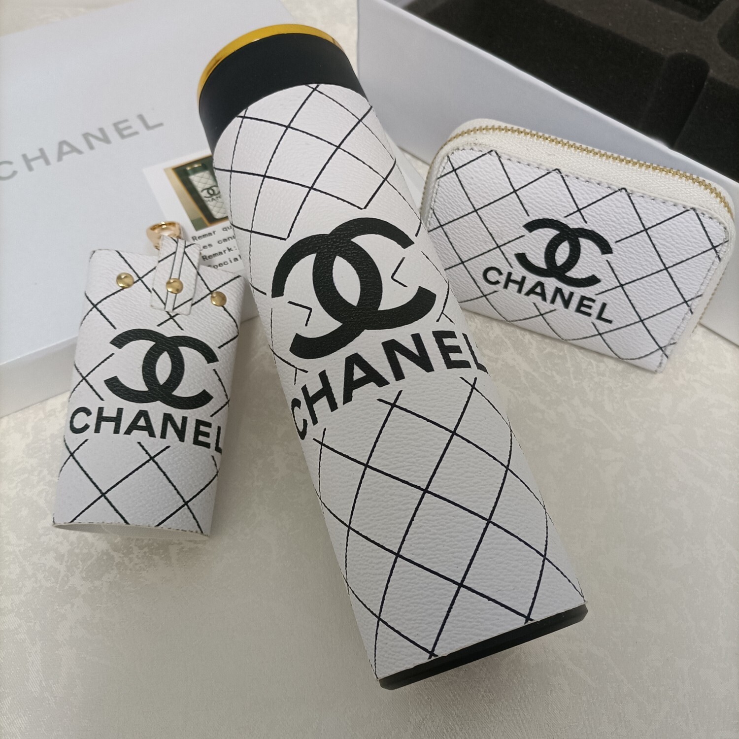 Chanel White Quilted Bottle Set – Signature Style