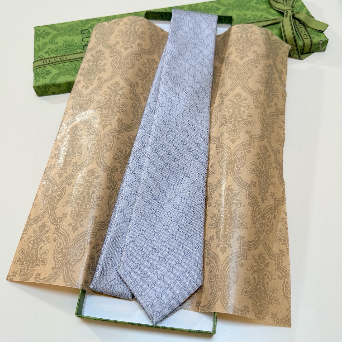 gg Gucci Light Blue Silk Tie