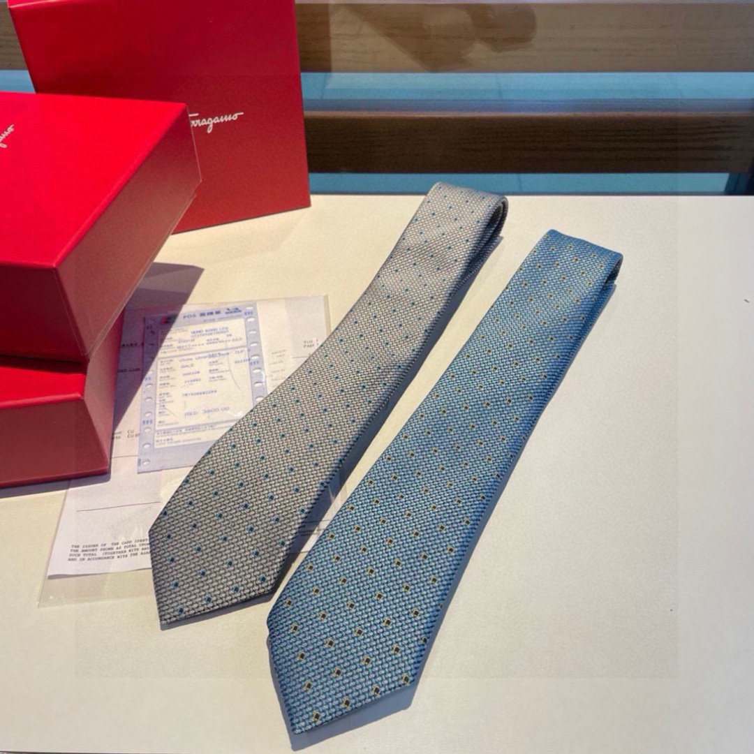 Salvatore Ferragamo Silk Ties – Gray & Blue Dot